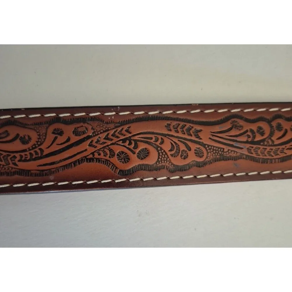 Nocona Brown Tooled Floral Genuine Bonded Leather Bull Rider Belt Boys 31 IN
